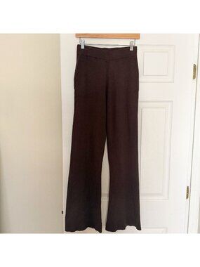 Veiled New York Rib Knit Wide Leg Pants Brown Pull On XS Pockets Soft